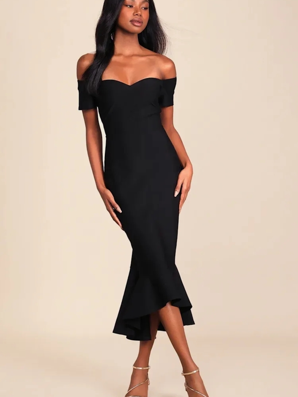 Lulu's Black Off-Shoulder Mermaid Midi Dress